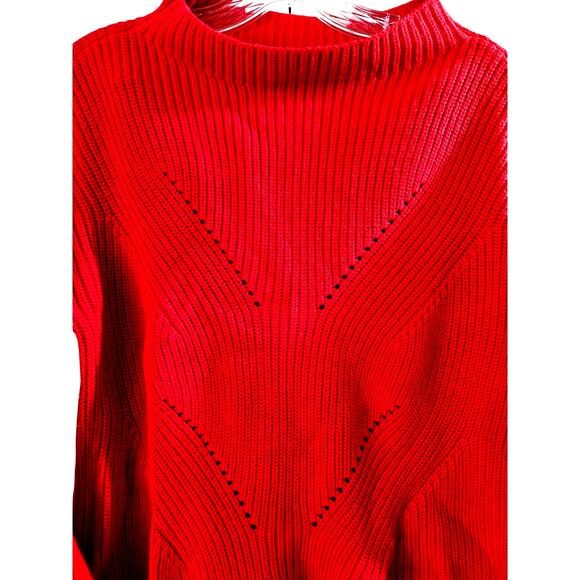 Loft Red Mock Neck Bell Sleeves Knit Pullover Sweater Size Medium - Picture 4 of 7